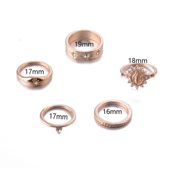 **ARLETHA* 5-Pc Gold x Rhinestone Fashion Ring Set - Picture 7 of 7